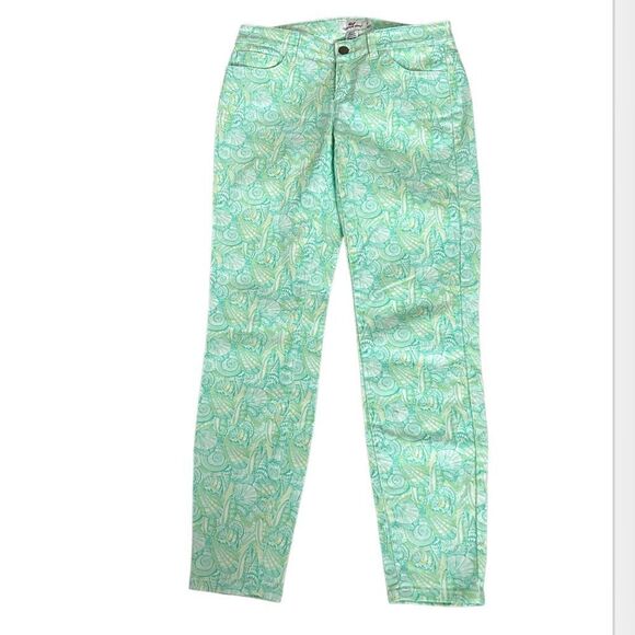 Vineyard Vines Green White Nantucket Seashell Jeans Size 2 - Picture 1 of 7